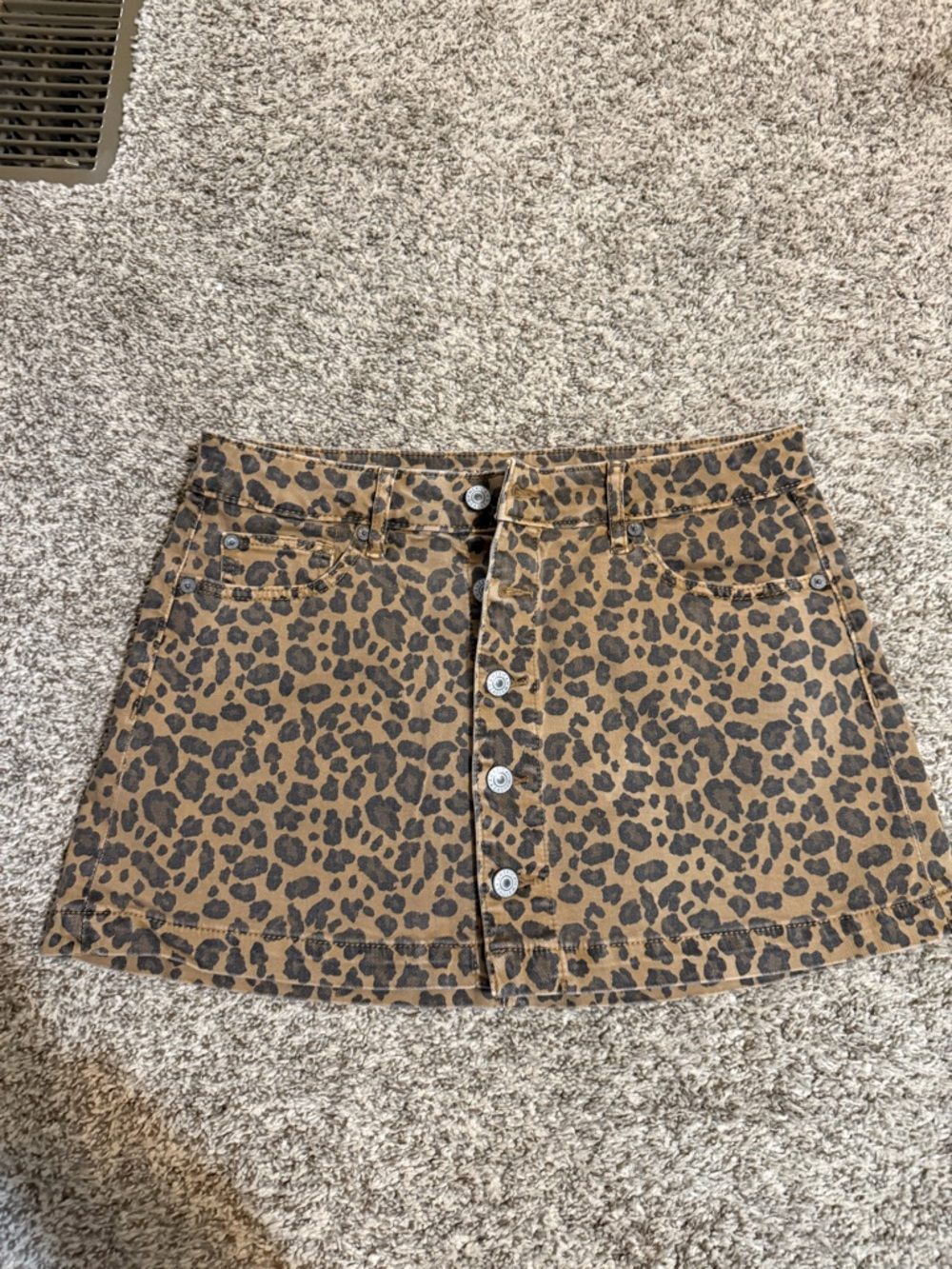 Leopard Print Button-Front Mini Skirt in Brown
